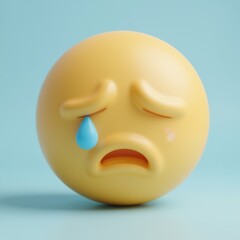Fototapeta premium Sorrowful crying face emoji illustration white background digital art soft forms