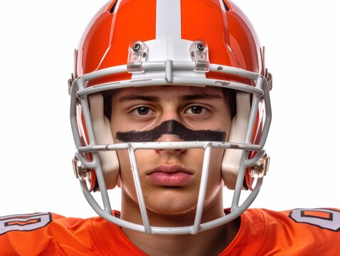 Football player with a red helmet and orange jersey