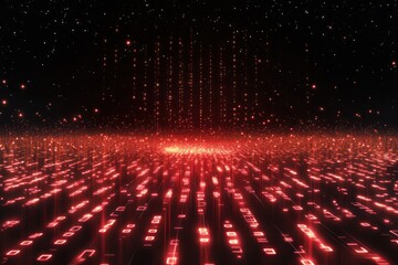 A futuristic backdrop of binary code flowing down against a deep black sky dotted with twinkling stars