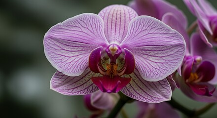 Close-up of Purple and White Orchid Flower with Detailed Pattern