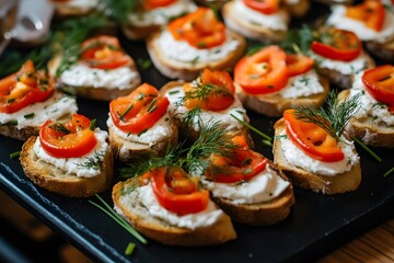 Delicious Appetizer Crostini- Roasted Red Pepper & Creamy Ricotta Bites