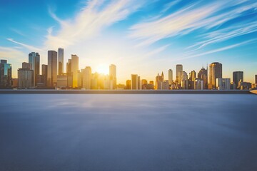 Fototapeta premium Vibrant City Skyline at Sunset with Colorful Sky
