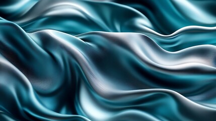 Fototapeta premium Smooth waves of silver and dark teal flowing like silk, crafting an elegant and abstract background 