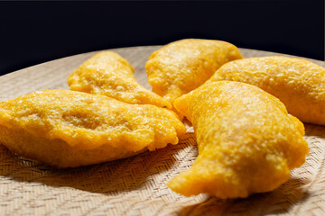 Empanadas: Traditional Colombian Appetizer on Woven Plate