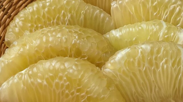 Close-up of yellow pomelo pulp texture