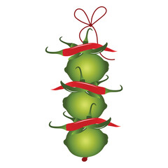 This digital illustration depicts the traditional Indian Nimbu-Mirchi (lemon and chili) charm, commonly hung at entrances of homes, shops, and vehicles to ward off the evil eye (Nazar).