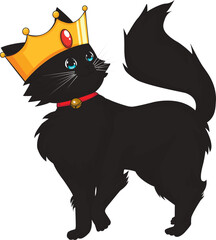 Black Cat Wearing King Crown Illustration