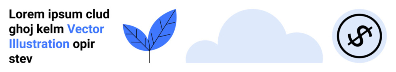 Blue leaf and abstract cloud represent nature, while dollar coin suggests financial themes. Ideal for eco-finance, sustainability, savings, investments, financial growth, environmental funds, simple
