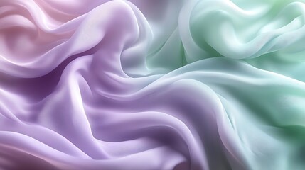 Obraz premium Soft pastel tones of lilac and mint green swirling in silky curves, forming a tranquil abstract background 