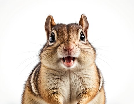 Close-up Portrait of a Cute Chipmunk with Open Mouth
