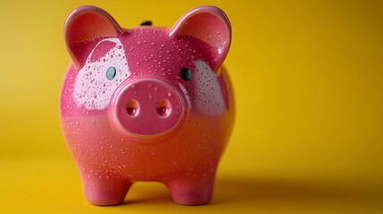 Pink Piggy Bank Savings Money Finance Wealth Concept Yellow Background Studio Shot rich cute image photo asset budget growth      