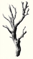 Obraz premium Striking Dead Tree Silhouette Against Plain Backdrop Botanical Study Monochromatic Art Illustration