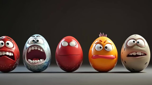 Five Funny Cartoon Eggs with Different Emotions