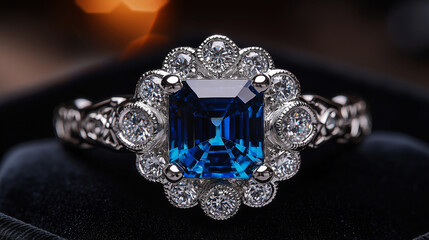 Obraz premium Art Deco sapphire cocktail ring with intricate filigree details