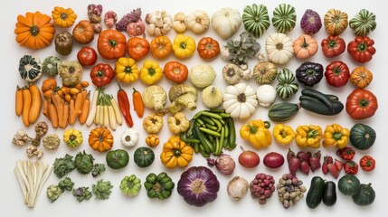 Fototapeta premium Vibrant Seasonal Produce Display on White Background