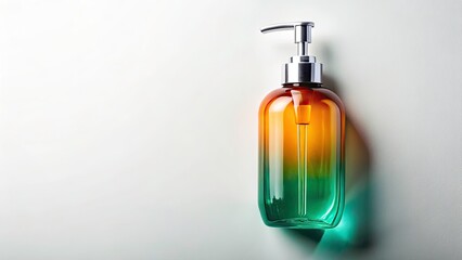 Surreal Close-Up of Body Wash Dispenser in Bold High-Contrast Macro Photography on White Background, Top-Down Angle with Copy Space for Creative Designs