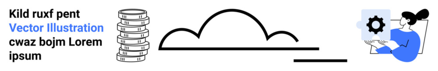Server stacks connected to abstract cloud design next to a person configuring settings on a device. Ideal for cloud storage, computing, data management, technology, IT, innovation, simple landing