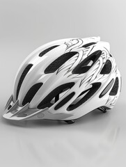 White helmet with a black stripe and a bird design