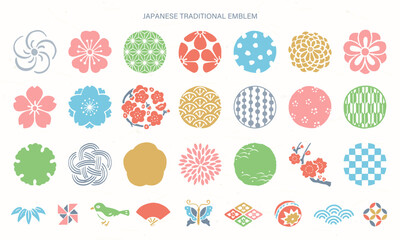 春の和柄のスタンプアイコン／桜のイラスト