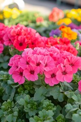 Vibrant Pink Geranium Flowers Blooming in Garden