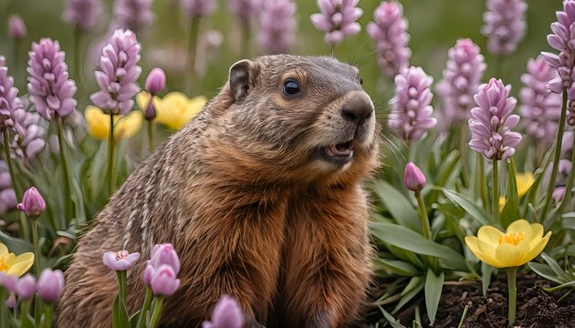Woodchuck in a Flower Meadow