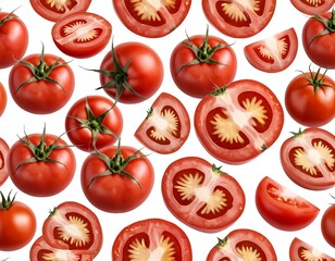 Fototapeta premium Fresh Red Tomatoes Falling on White Background