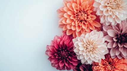 Pastel Flowers in Full Bloom on White Background
