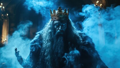 King in a Throne Room,  Ice-Blue Mist, Majestic Figure