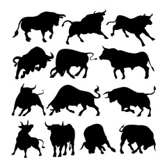 set of bull vector image silhouette