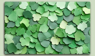 A Creative Arrangement of Varied Shades of Green Leaves Creating a Textured Background for Nature, Art, and Design Projects