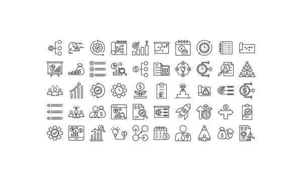 icon set business planning with line style, isolated on white background editable.