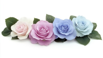 Pastel Colored Roses on White Background
