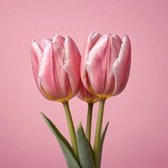 Fototapeta premium Two Pink Tulips on Pink Background
