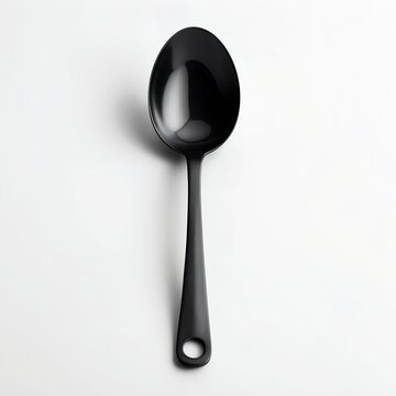 Black Serving Spoon on White Background