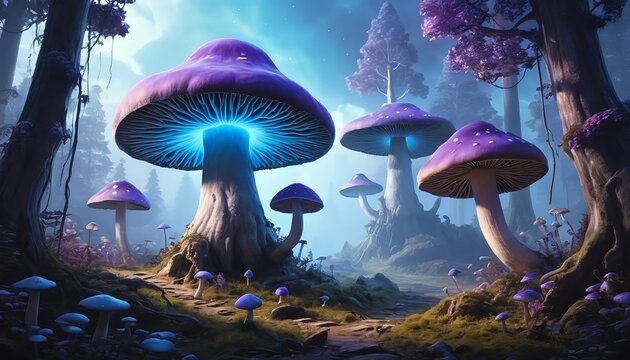 Enchanting Glowing Mushroom Forest Path