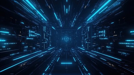Abstract Futuristic Sci Fi Tunnel with Neon Lights