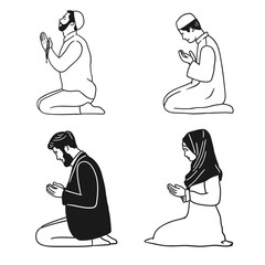 hand draw muslim prayer for icon set