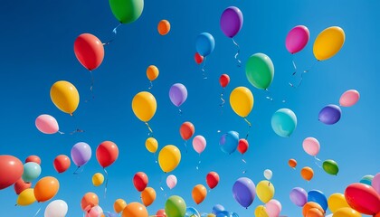 Colorful Balloons Floating in a Blue Sky