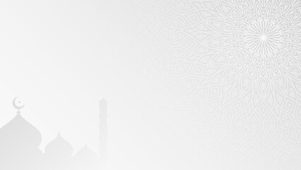 Simple Elegant Mosque Silhouettes on Light Grey Horizontal Background Design with Intricate Detailed Traditional Islamic Art and Patterns