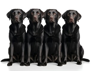 Four Black Labrador Retrievers Sitting in a Row