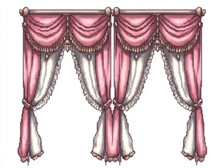 Elegant Pink and White Pixel Art Curtains