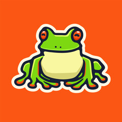 illustration cartoon frog on orange background