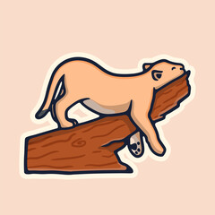 illustration animal lion sleep on wood good for sticker and icon logo