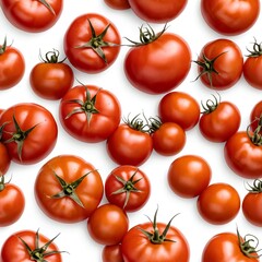 Fresh Red Tomatoes Pattern on White Background