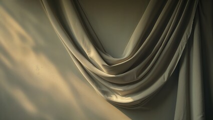 Soft fabric drapes casting gentle shadows in warm sunlight at home