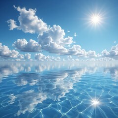 Serene Ocean Reflection Sunny Sky and Calm Waters