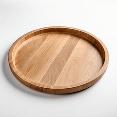 Wooden Round Tray on White Background