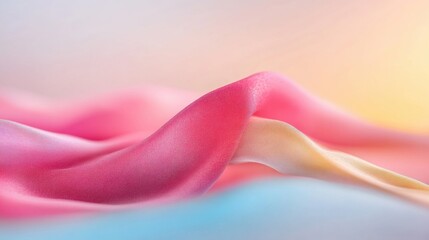 Fototapeta premium Soft fabric cascades with gentle waves of pink and pastel colors, creating a serene and peaceful aesthetic in the background