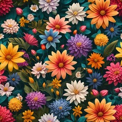 Vibrant Floral Garden Seamless Pattern