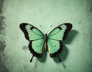 Emerald Green Butterfly on Textured Background